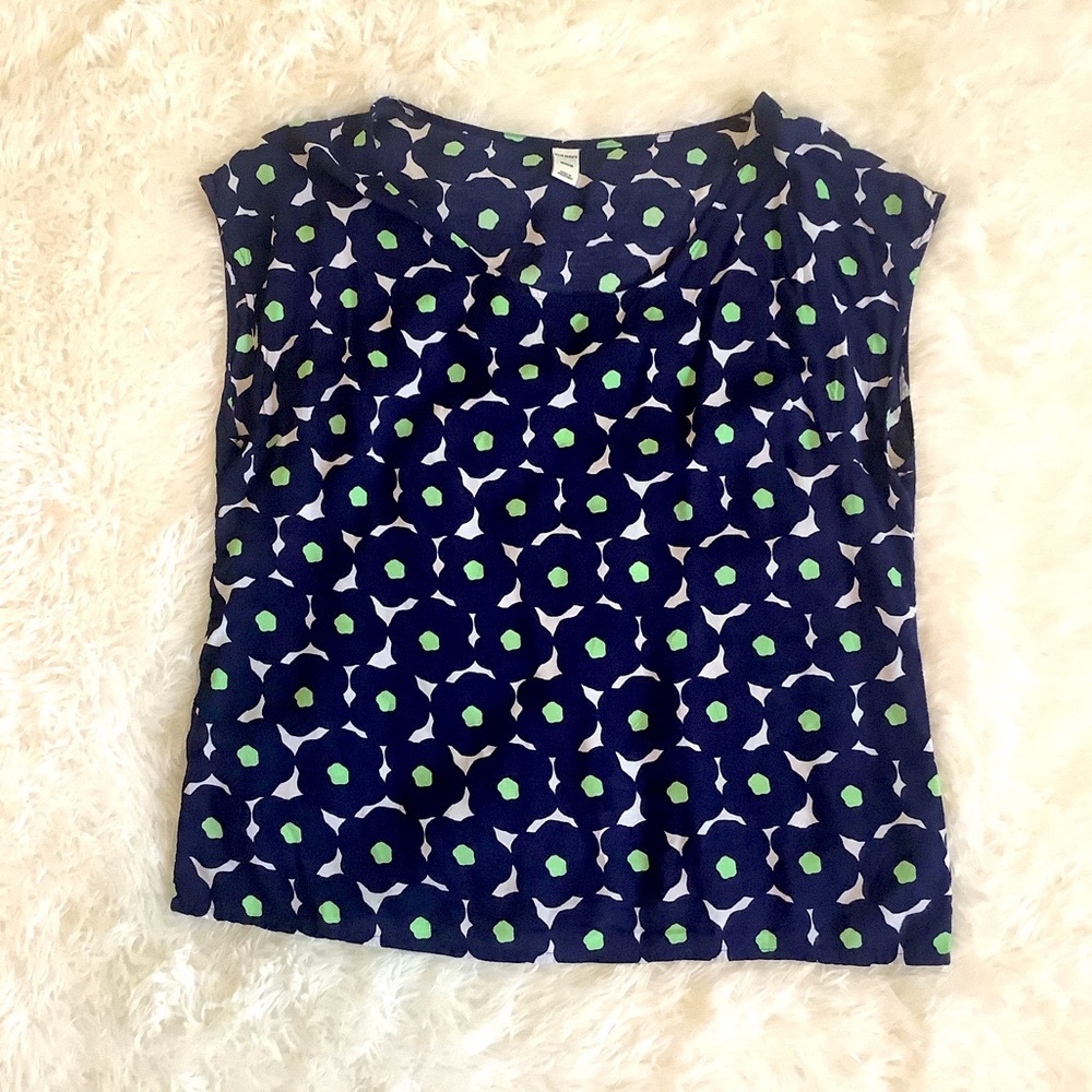 Old Navy EUC Rayon Top Tee Scoop Neck Floral Green White Navy M Cap Sleeve